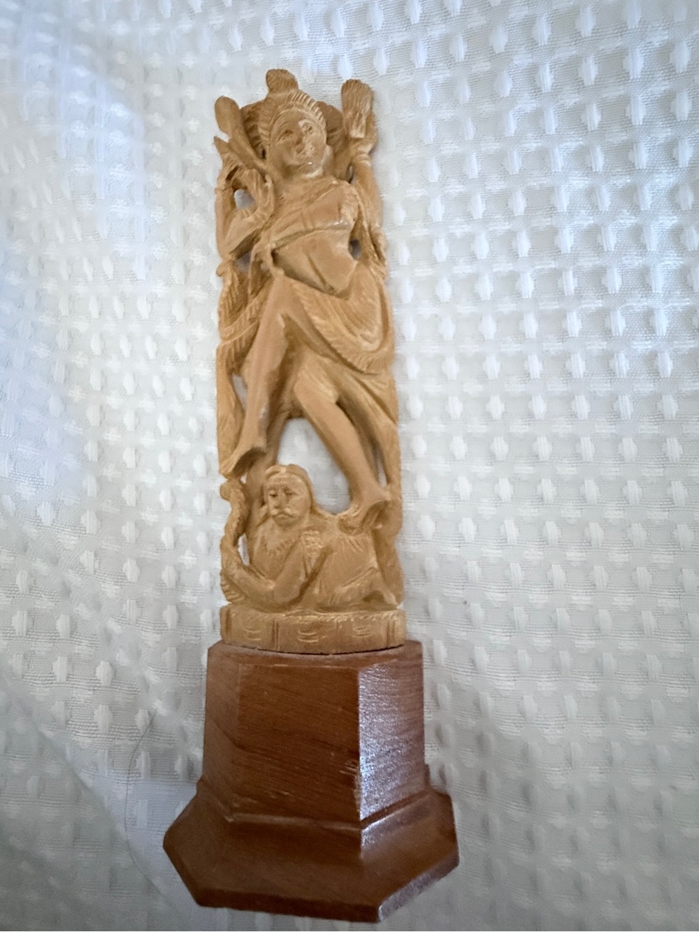 Vintage Hand Carved Wood Hindu Deity Krishna Figurine Wooden Base Art Statue